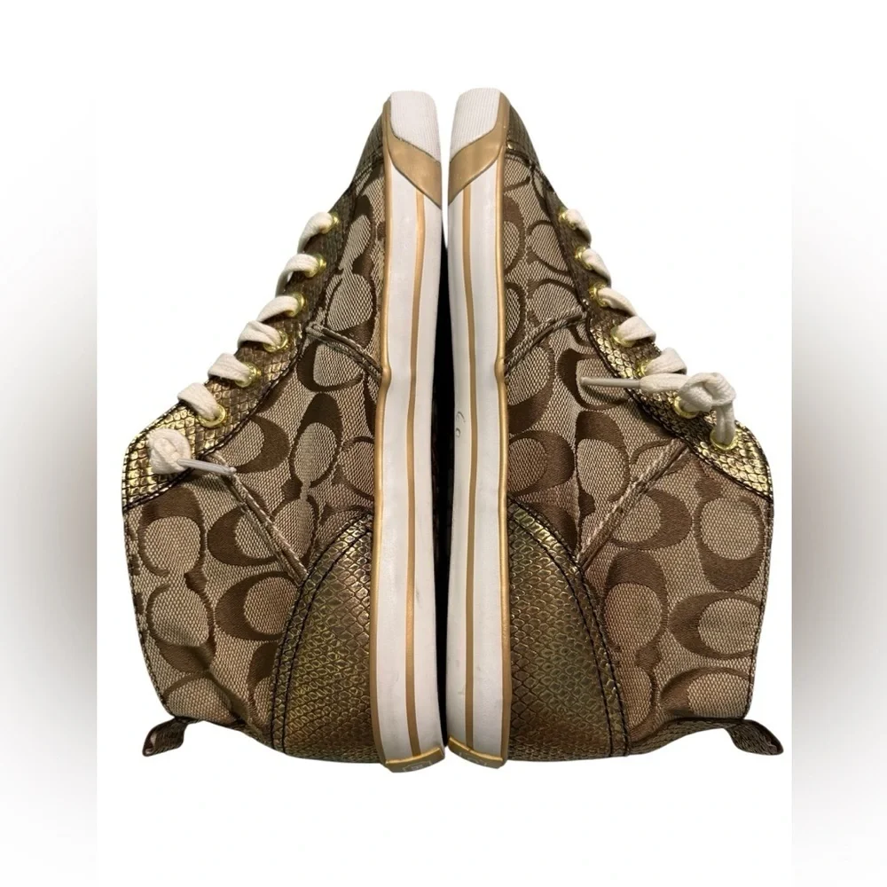 COACH Brown and Gold Indiana Hightop Sneakers Size 8.5 B